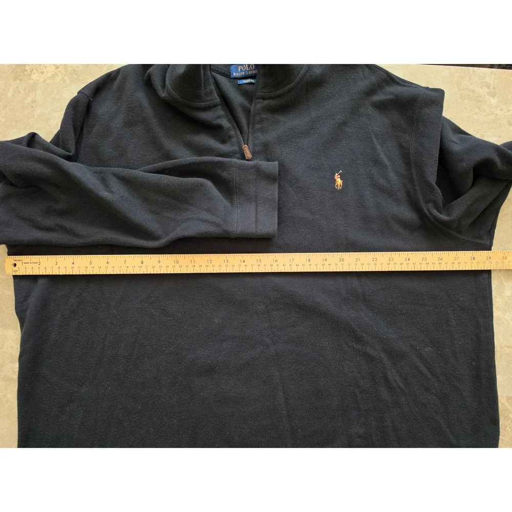 Polo Ralph Lauren Estate Rib Quarter Zip Pony Pullover Black Cotton Mens 2XL/2XB